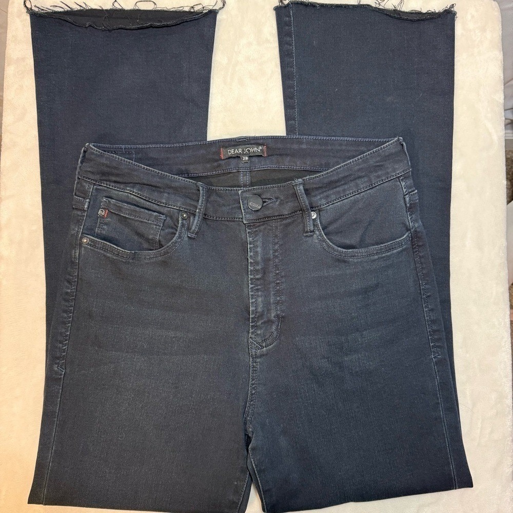 Dear John Clermont High Rise Ankle Flare Jeans Black Raw Hem Size 28